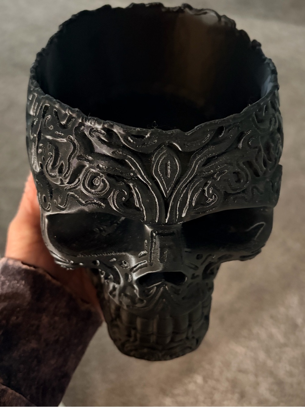 Decorative Black Skull Planter Vase - Gothic Home Accent